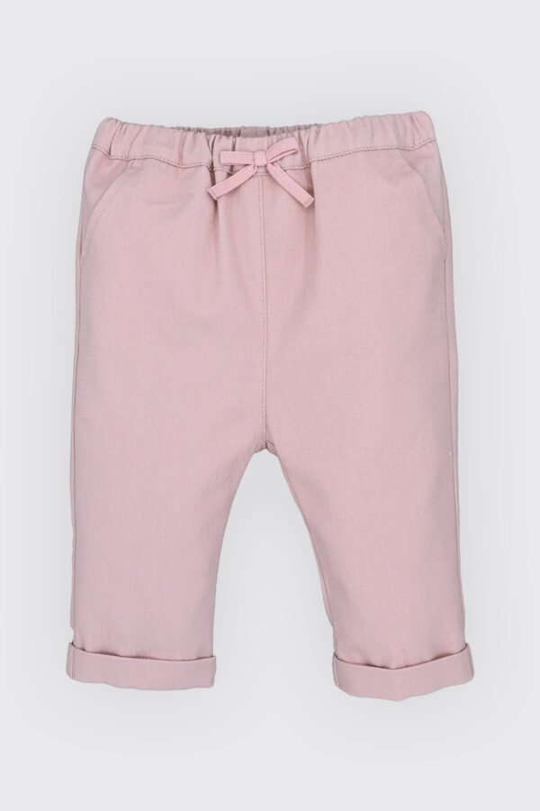 Pantalon en sarga de coton avec nœud papillon sur la ceinture
