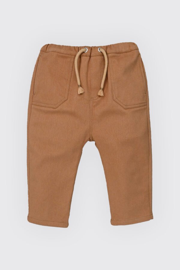 Pantalon en sarga 100% coton avec taille élastique et cordon de serrage