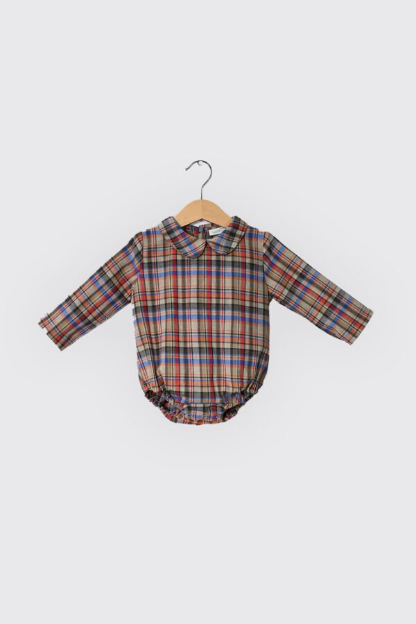 Chemise body col claudine en tissu à carreau