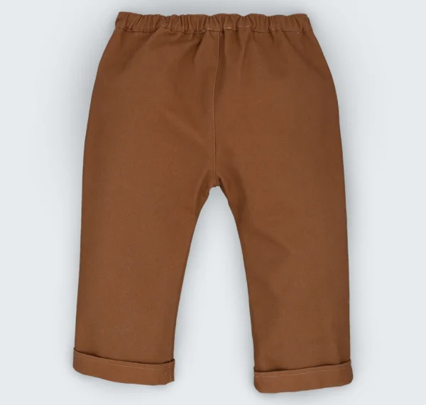 Pantalon en sarga 100% coton à ceinture élastiquée et bouton – Image 3