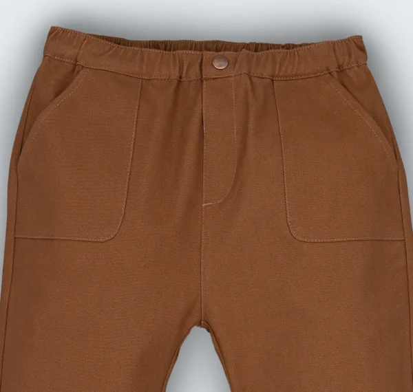 Pantalon en sarga 100% coton à ceinture élastiquée et bouton – Image 2