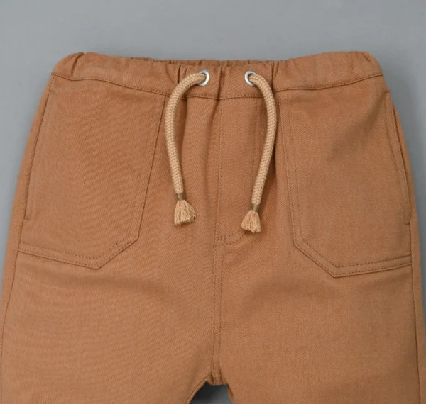Pantalon en sarga 100% coton avec taille élastique et cordon de serrage – Image 2