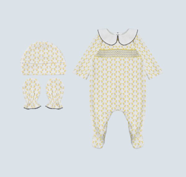 Pack dort bien jaune grenouillère, moufles & Bonnet – Image 3