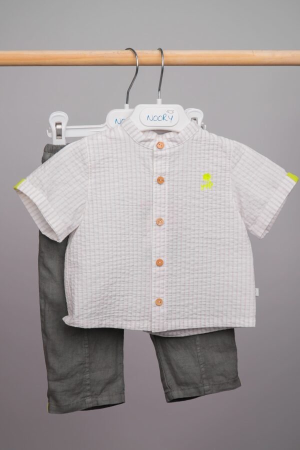 chemise pour bébé garçon demi-manches rayé beige – Image 2