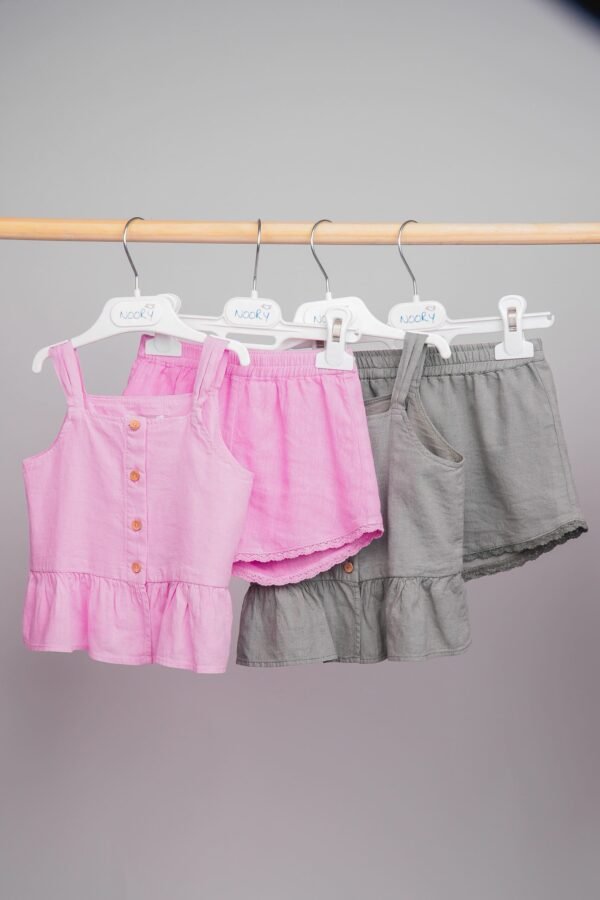 Ensemble lin rose haut à volants & short ceinturé – Image 6