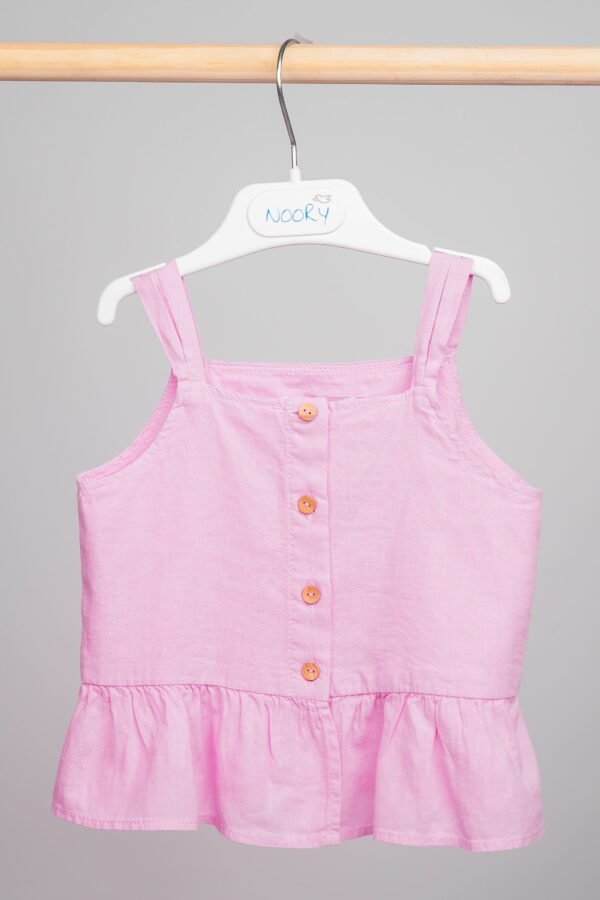 Ensemble lin rose haut à volants & short ceinturé – Image 2