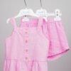 Ensemble lin rose haut à volants & short ceinturé