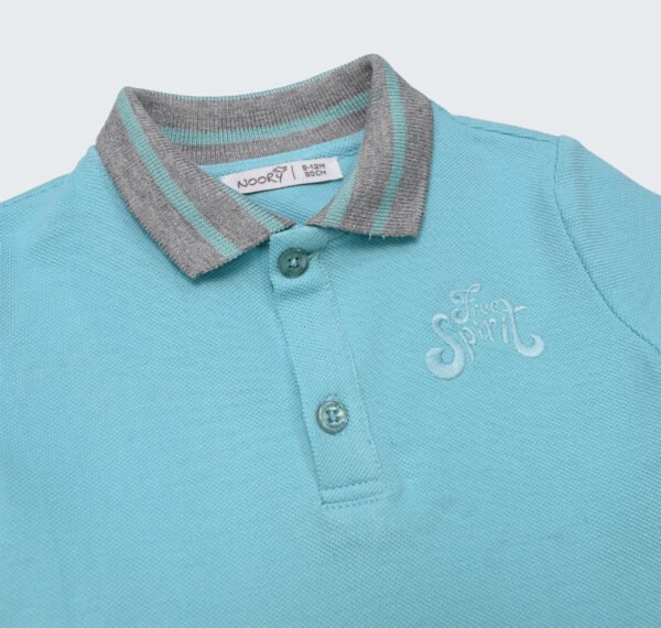 T-shirt polo en piqué 100% coton à col chemisier et broderie – Image 3