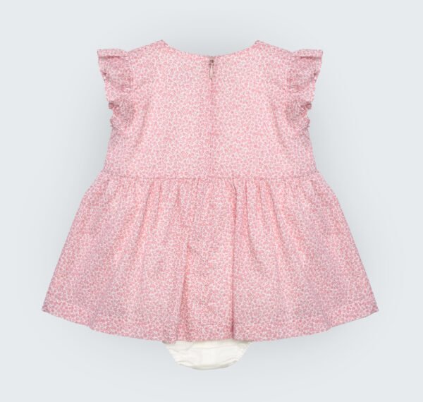 Robe culotte en popeline rose et beige fleuri à manches volantées – Image 3