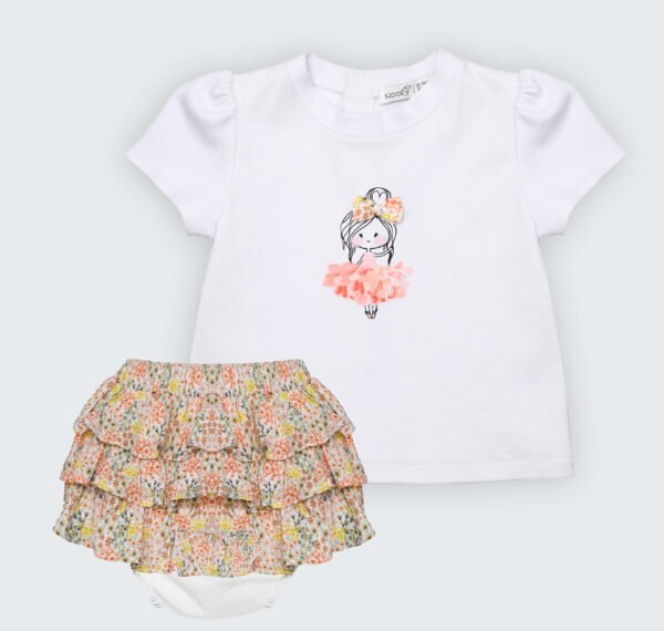 Ensemble T-shirt en jersey blanc 100% coton avec jupe culotte