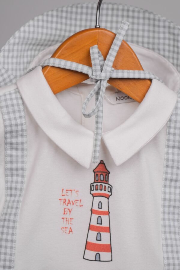 Ensemble bébé garçon Let's Travel by the Sea gris & blanc – Image 3