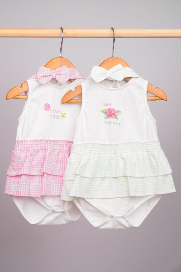 Barboteuse bébé fille Summer is Here  blanc & rose à carreaux – Image 5