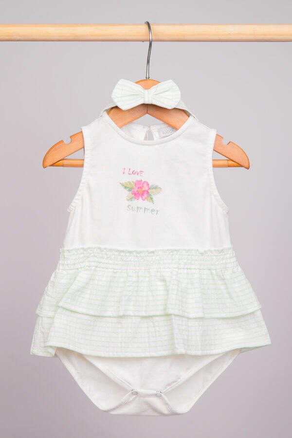 Barboteuse bébé fille  I Love Summer blanc & vert pastel