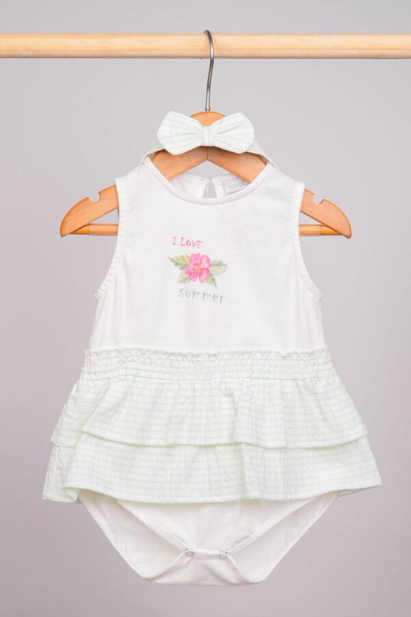 Barboteuse bébé fille  I Love Summer blanc & vert pastel