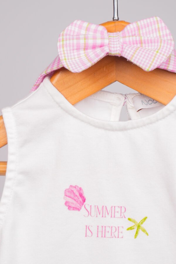 Barboteuse bébé fille Summer is Here  blanc & rose à carreaux – Image 2
