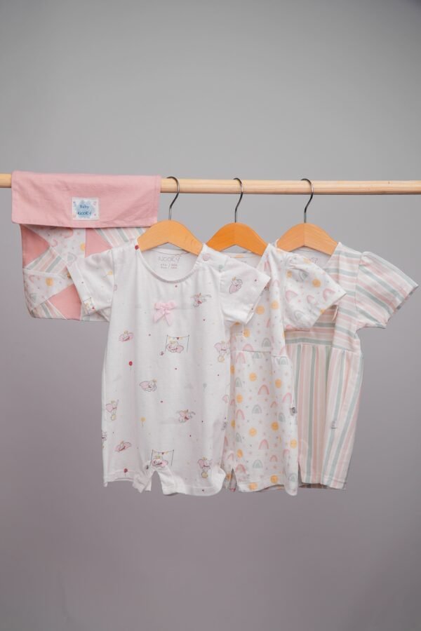 Pack de naissance 3 pièces  + Pochette – motifs pastel fille