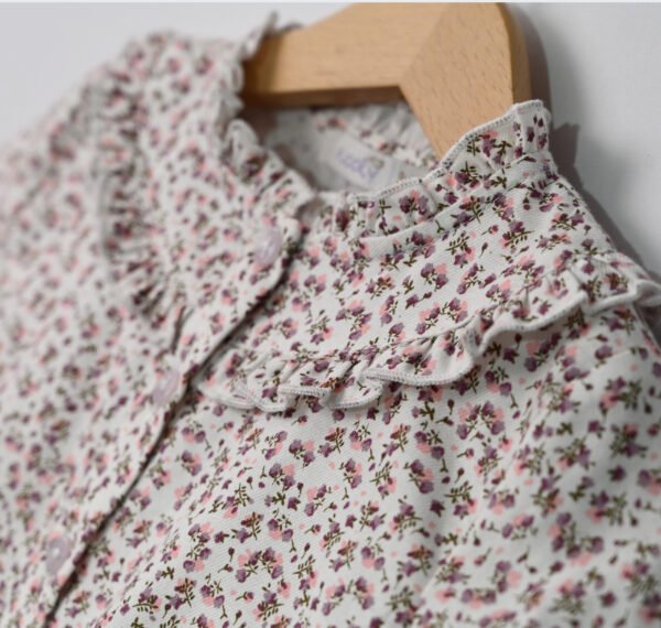 Chemise 100% coton en motifs floraux à col volanté – Image 2