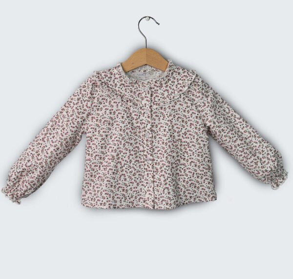 Chemise 100% coton en motifs floraux à col volanté