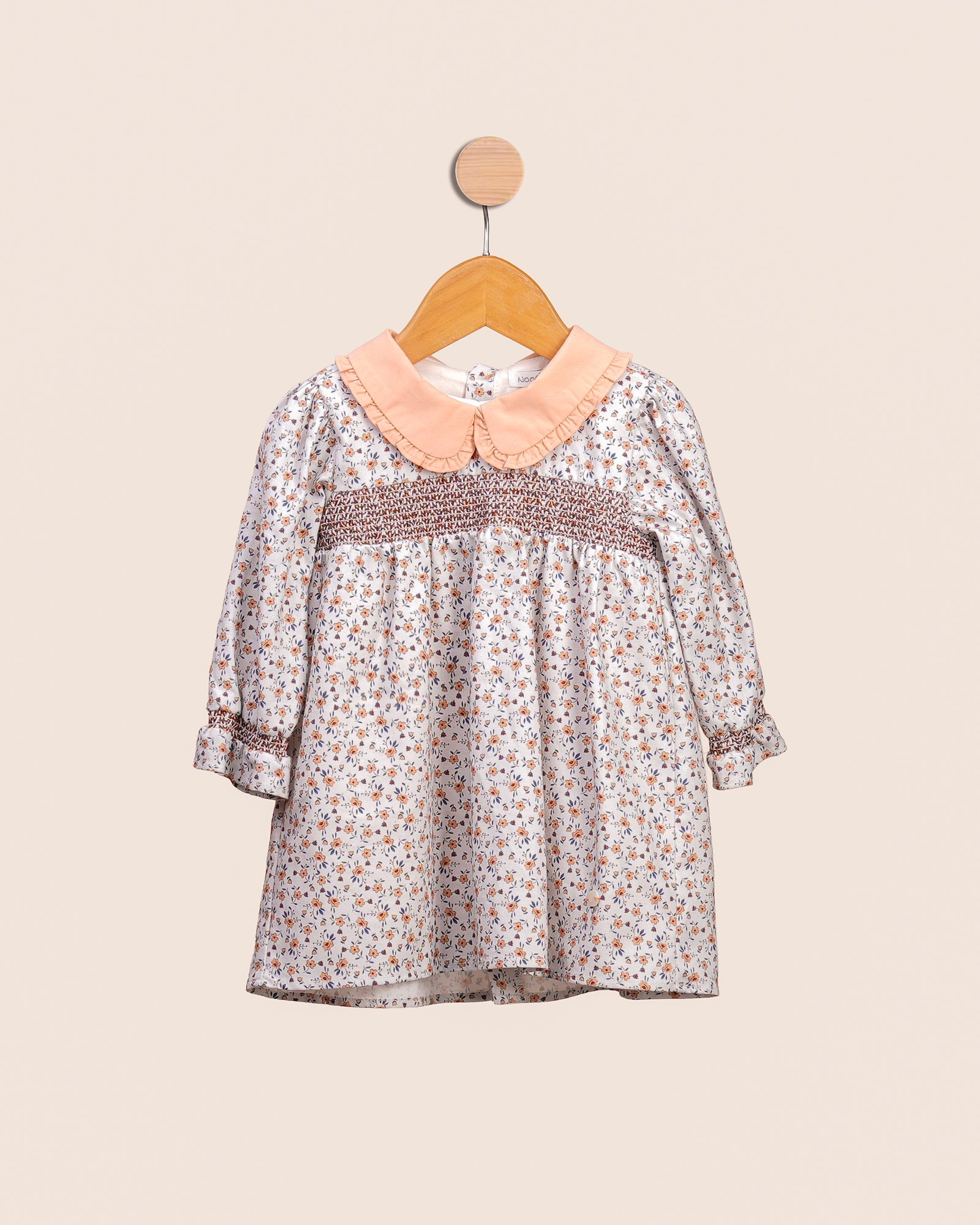 Robe bébé fille – Imprimé fleuri & col contrasté pêche – Image 2