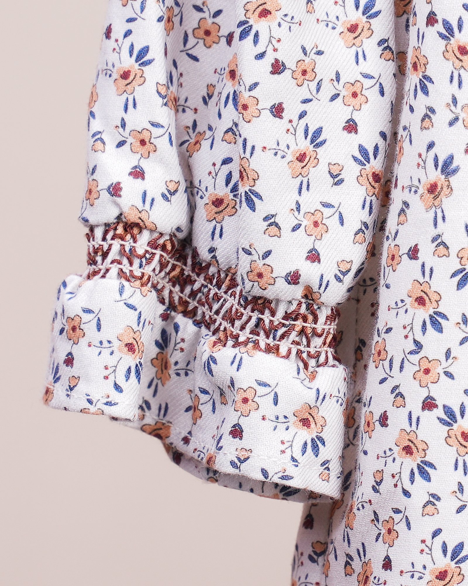 Robe bébé fille – Imprimé fleuri & col contrasté pêche – Image 3